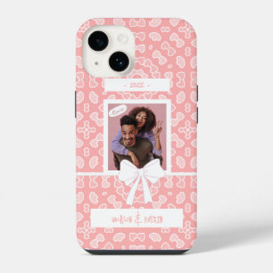 Funda Para iPhone 14 Foto de pareja de amor con patrón de corazones ros