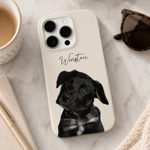 Funda Para iPhone 16 Pro Foto de perro moderna en crema cálida y nombre de 
