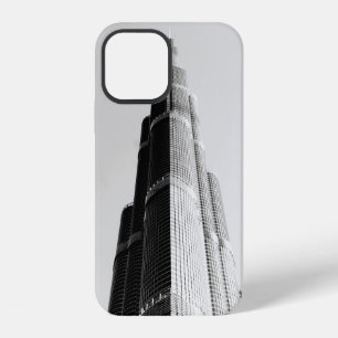FUNDA PARA iPhone 12 FOTO EN ESCALA DE GRISES DE EDIFICIO DE GRAN ALTUR