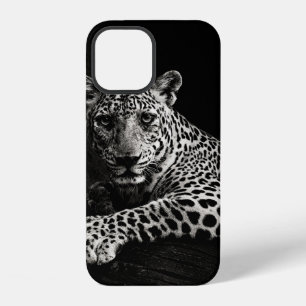 FUNDA PARA iPhone 12 FOTO EN ESCALA DE GRISES DE LEOPARDO TENDIDO