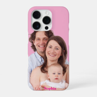 Funda Para iPhone 16 Pro Foto familiar personalizada rosa con nombre person