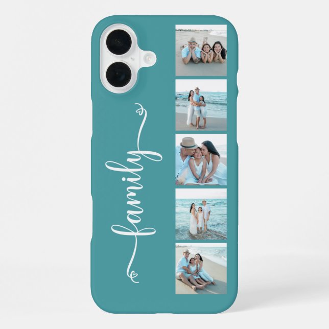 Funda Para iPhone Foto Familiar Script Teal (Reverso )