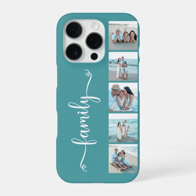 Funda Para iPhone Foto Familiar Script Teal (Reverso)