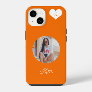Funda Para iPhone 14 Foto naranja trendy y nombre personalizado moderno
