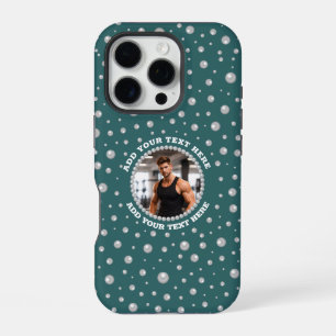 Funda Para iPhone 16 Pro Foto personalizada con círculo de perlas sobre azu