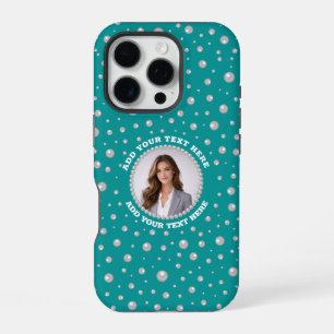 Funda Para iPhone 16 Pro Foto personalizada en círculo de perlas sobre verd