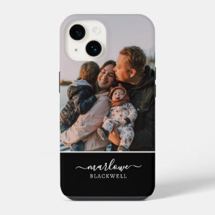 Funda Para iPhone 14 Foto personalizado Nombre de caligrafía blanca neg