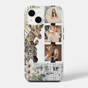 Funda Para iPhone 14 Foto Safari Animal Floral Moderno Femenino Monogra