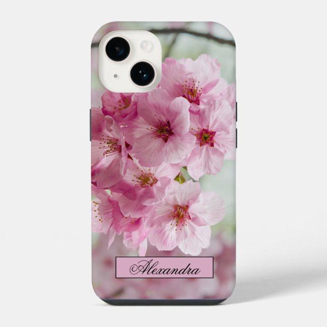 Funda Para iPhone Fotografía de flores de flores de cerezo rosa (Reverso )