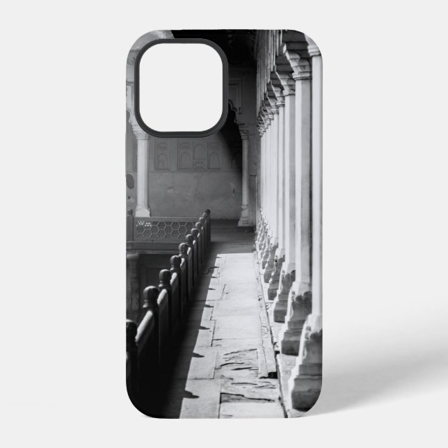 FUNDA PARA iPhone FOTOGRAFÍA EN ESCALA DE GRISES DE CORREDOR (Reverso )