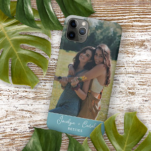 Funda Para iPhone 16 Pro Max Fotografía personalizada de mejores amigos en azul