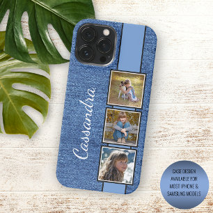 Funda Para iPhone 16 Pro Max Fotos en patrón de mezclilla azul rústico de moda