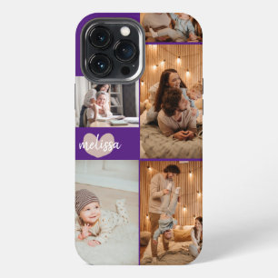 Funda Para iPhone 13 Pro Max Fotos personalizadas 5 Corazón lindo Script Morado