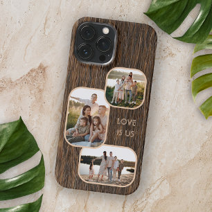 Funda Para iPhone 16 Pro Max Fotos personalizadas sobre patrón de madera oscura