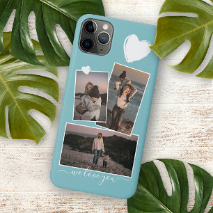 Funda Para iPhone 16 Pro Max Fotos y corazón en azul turquesa claro
