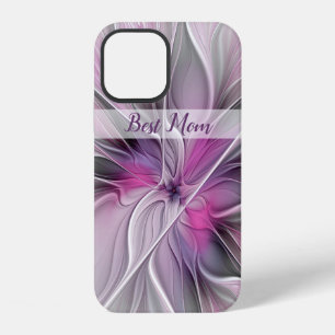 Funda Para iPhone 12 Fractal Floral Abstracto Flor Rosa Gris Mejor Mamá