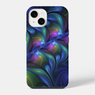 Funda Para iPhone 14 Fractal verde rosa azul luminoso colorido abstract