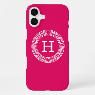Funda Para iPhone 16 Plus Frambuesa con el monograma inicial de la llave gri