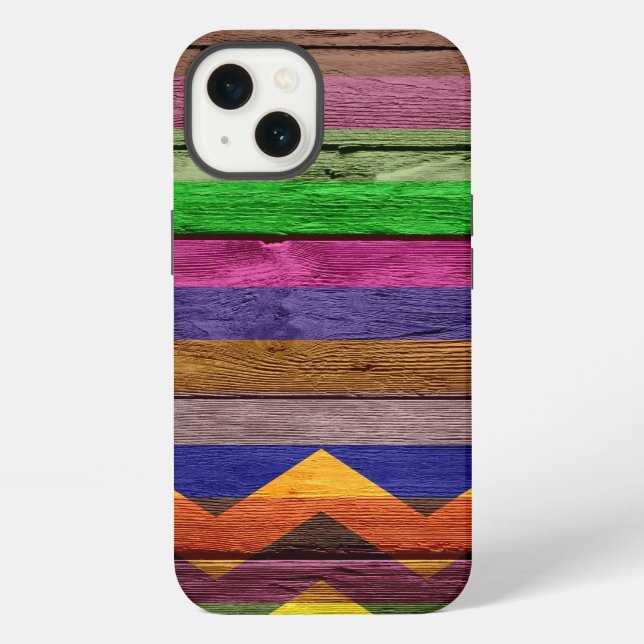 Funda Para iPhone Franja de Chevron de Madera Moderna (Reverso )