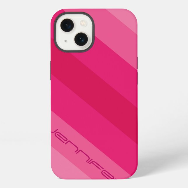 Funda Para iPhone Franja diagonal rosa moderna, Nombre,  (Reverso )