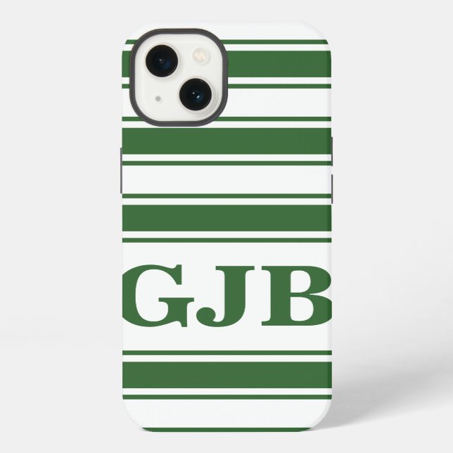 Funda Para iPhone Franja horizontal verde con monograma (Reverso )