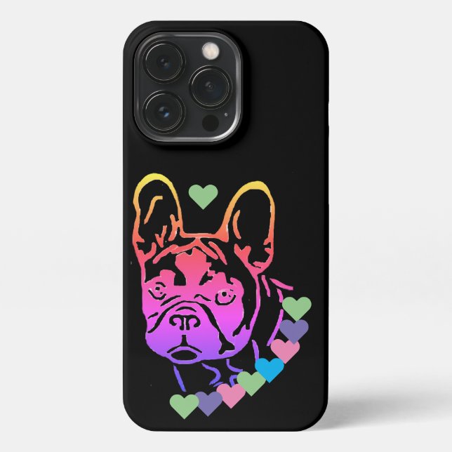 Funda Para iPhone Französische Bulldogge bunte Herzen Valentinstag  (Reverso)