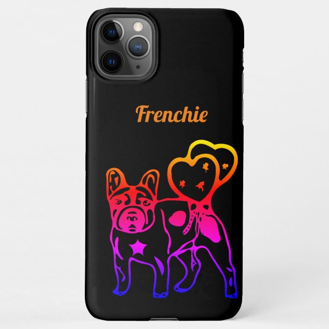 Funda Para iPhone Französische Bulldogge Neon Herz French Bulldog (Reverso)