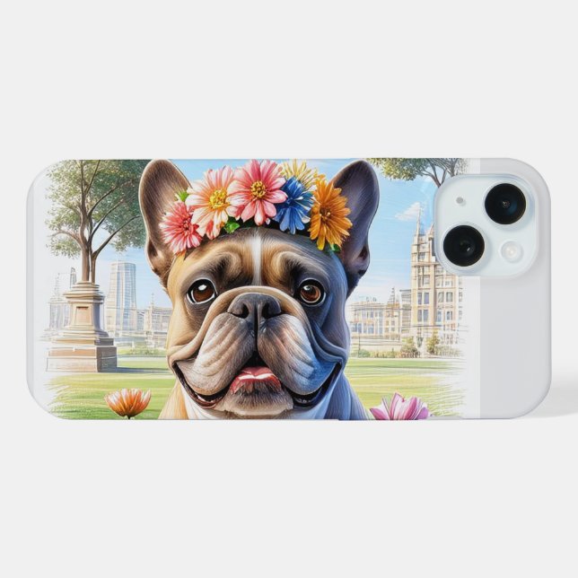 Funda Para iPhone French Bulldog Blumenkranz Muttertag (Reverso Horizontal)
