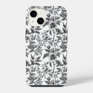 Funda Para iPhone 14 Frenos de patrón floral blanco y negro vintage