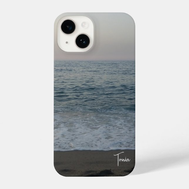 Funda Para iPhone frente a tranquila playa con nombre personalizado  (Reverso )