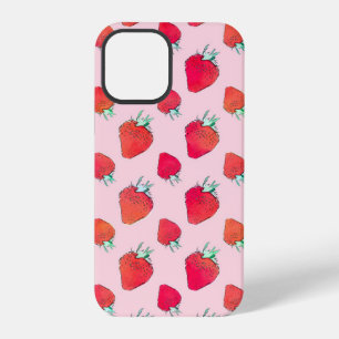 Funda Para iPhone 12 Pro Fresa Roja Vintage Patrón Rosa Femenino