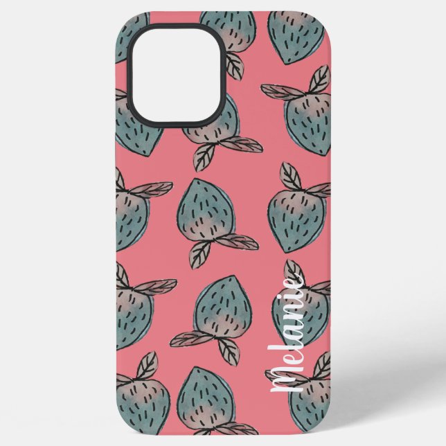 Funda Para iPhone Fresas acuarela rosa azul monogramadas   (Reverso )