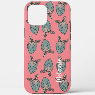 Funda Para iPhone 12 Pro Max Fresas acuarela rosa azul monogramadas