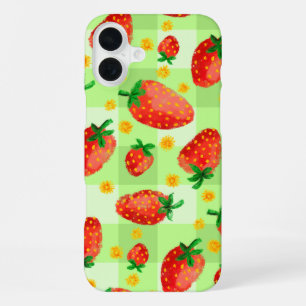 Funda Para iPhone 16 Plus Fresas dulces y Daisies Cuadros en Acuarela