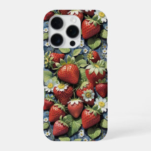 Funda Para iPhone 16 Pro Fresas Frescas Recogidas y Flores Blancas