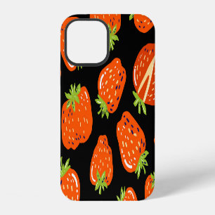 Funda Para iPhone 12 Fresas Negras: Textura Vintage Sin Costuras
