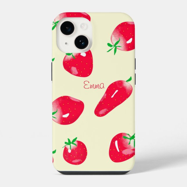 Funda Para iPhone Fresas Rojas Jugosas (Beige) (Reverso )