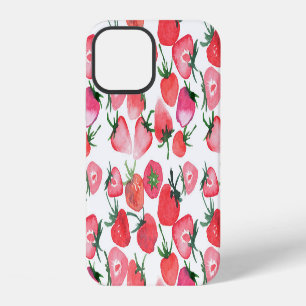 Funda Para iPhone 12 Fresas Rojas Jugosas Patrón Acuarela