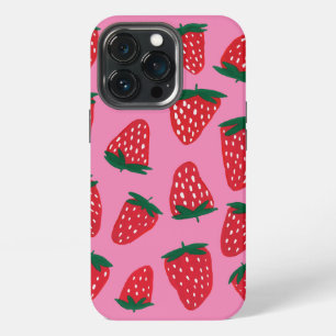 Funda Para iPhone 13 Pro Fresas rojas orgánicas de verano sobre fondo rosa