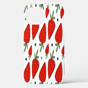Funda Para iPhone 12 Fresas Rojas Patrón Continuo de Dibujos Animados