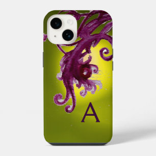 Funda Para iPhone 14 FRESAS ROJAS Y MONOGRAMA DE REMOLINOS ,amarillo