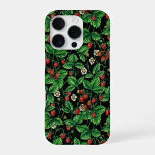 Funda Para iPhone 16 Pro Fresas silvestres sobre negro