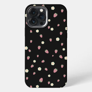 Funda Para iPhone 13 Pro Max Fresas y flores patrón negro
