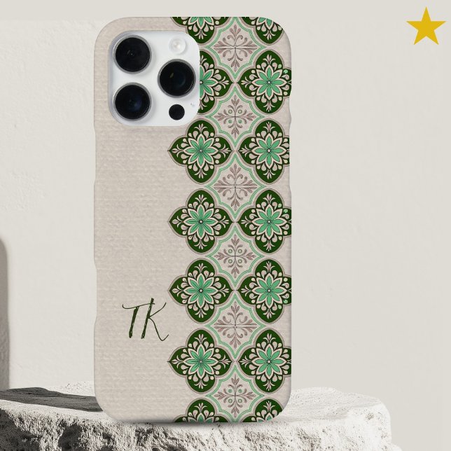 Funda Para iPhone Fresh Chic Green Blue Portuguese Tiles Monogram  (Subido por el creador)