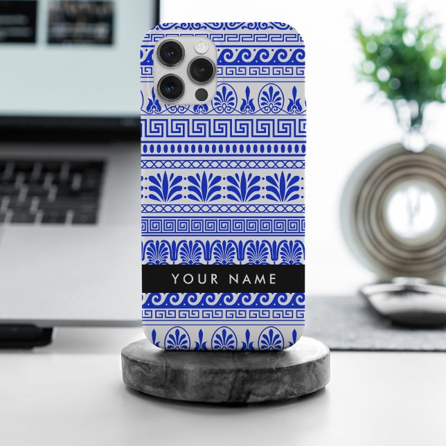 Funda Para iPhone Fret griego, llave de meandro mixta, azul, tu nomb (Subido por el creador)