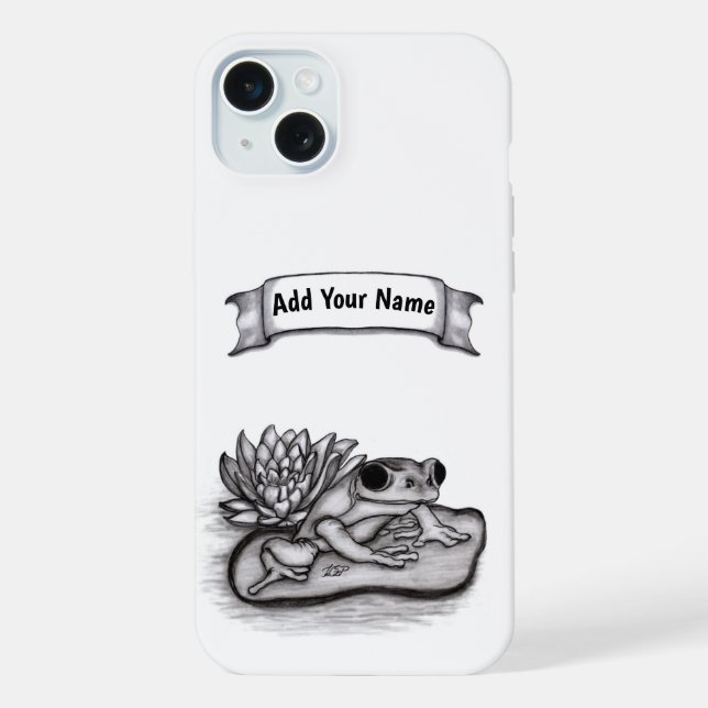 Funda Para iPhone Froggy with Lotus Flower , Add Your Name (Reverso )