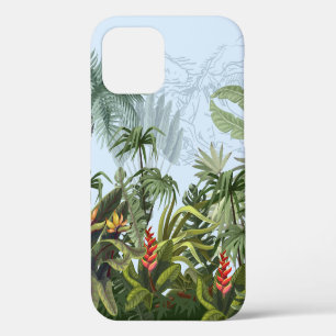 Funda Para iPhone 12 Frontera perfecta con árboles de selva y flores. V