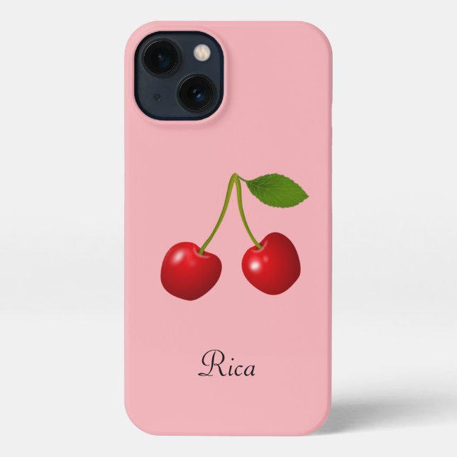 Funda Para iPhone Frutas de cerezo y nombre en rosa claro (Reverso )