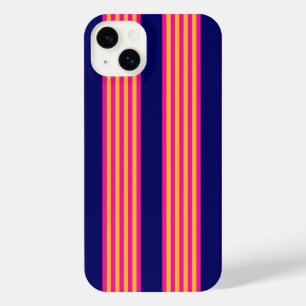 Funda Para iPhone 14 Plus Fuchsia y rayas amarillas con azul marino