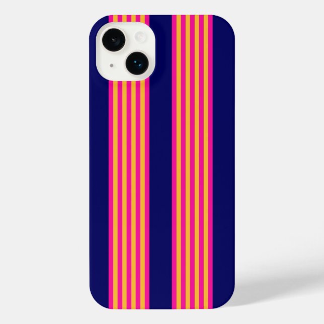 Funda Para iPhone Fuchsia y rayas amarillas con azul marino (Reverso )